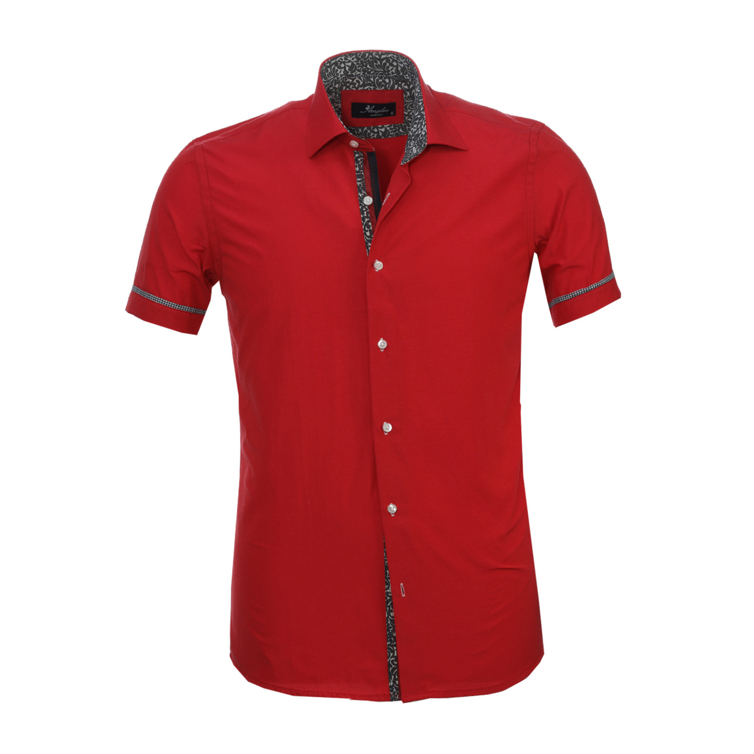 Amedeo Exclusive // Paisley Trim Short Sleeve Button Down Shirt // Red ...