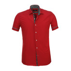 Amedeo Exclusive // Paisley Trim Short Sleeve Button Down Shirt // Red (L)