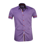 Colored Buttons Short Sleeve Button Down Shirt // Purple + Red (L)