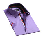 Colored Buttons Short Sleeve Button Down Shirt // Purple + Red (L)