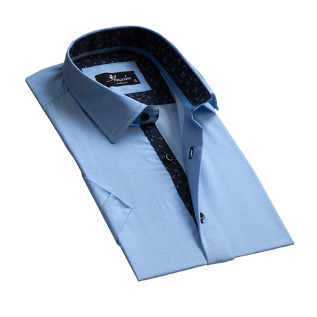 Amedeo Exclusive // Solid Short Sleeve Button Down Shirt // Light Blue (M)