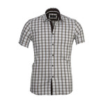 Checkered Short Sleeve Button Down Shirt // White (3XL)