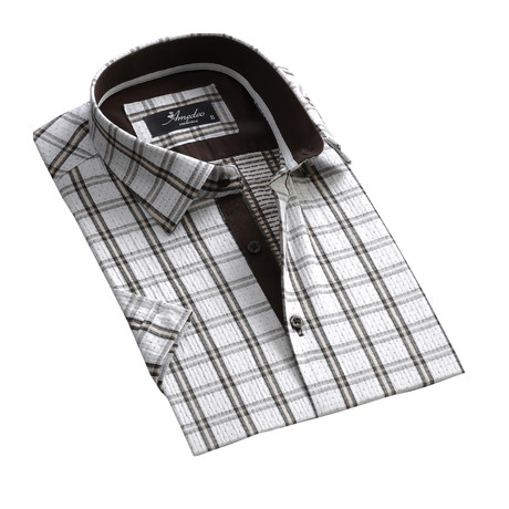 Checkered Short Sleeve Button Down Shirt // White (S)