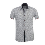 Floral Paisley Short Sleeve Button Down Shirt // White + Black (XL)