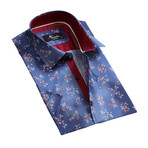 Floral Sheen Short Sleeve Button Down Shirt // Blue + Red (3XL)