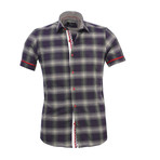 Plaid Short Sleeve Button Down Shirt // Purple + Gray (S)