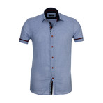 Amedeo Exclusive // Checkered Short Sleeve Button Down Shirt // Light Blue (L)