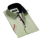 Checkered Short Sleeve Button Down Shirt // Green + White (3XL)