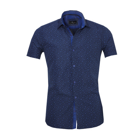 Amedeo Exclusive // Floral Short Sleeve Button Down Shirt // Dark Blue (XL)