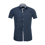 Dotted Floral Short Sleeve Button Down Shirt // Blue (XL)