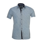 Floral Short Sleeve Button Down Shirt // Light Blue (3XL)
