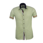 Checkered Short Sleeve Button Down Shirt // Green + White (L)