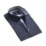 Dotted Floral Short Sleeve Button Down Shirt // Blue (XL)