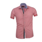 Checkered Short Sleeve Button Down Shirt // Red + White (XL)