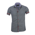 Checkered Short Sleeve Button Down Shirt // Light Blue + Black (L)