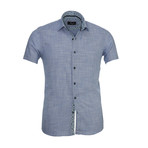 Amedeo Exclusive // Squares Short Sleeve Button Down Shirt // Blue + White (M)