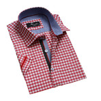 Checkered Short Sleeve Button Down Shirt // Red + White (L)