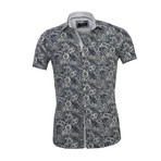 Floral Short Sleeve Button Down Shirt // Dark Blue + White (XL)