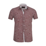 Floral Short Sleeve Button Down Shirt // Burgundy (L)