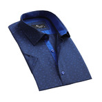 Amedeo Exclusive // Floral Short Sleeve Button Down Shirt // Dark Blue (S)