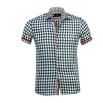 Checkered Short Sleeve Button Down Shirt // Blue + White (L)