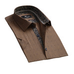 Checkered Short Sleeve Button Down Shirt // Light Brown (L)