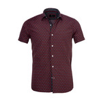 Amedeo Exclusive // Circles Short Sleeve Button Down Shirt // Burgundy (S)