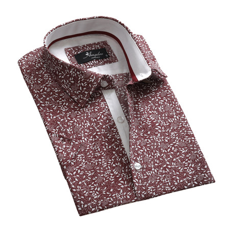 Floral Short Sleeve Button Down Shirt // Burgundy (S)