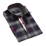 Plaid Short Sleeve Button Down Shirt // Purple + Gray (XL)