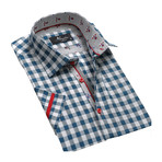 Checkered Short Sleeve Button Down Shirt // Blue + White (2XL)