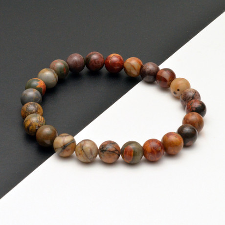 Gemstone Beaded Bracelet // Brown + Gray