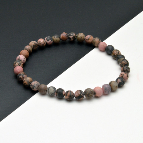 Rhondonite Beaded Bracelet // Pink + Gray