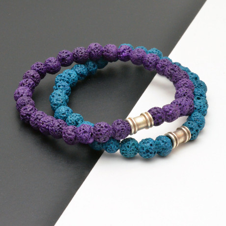 Lava Rock Beaded Bracelet Set // Purple + Blue