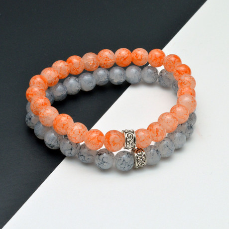Beaded Bracelet Set // Gray + Orange
