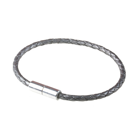 Braided Leather Bracelet // Metallic Silver (XS)
