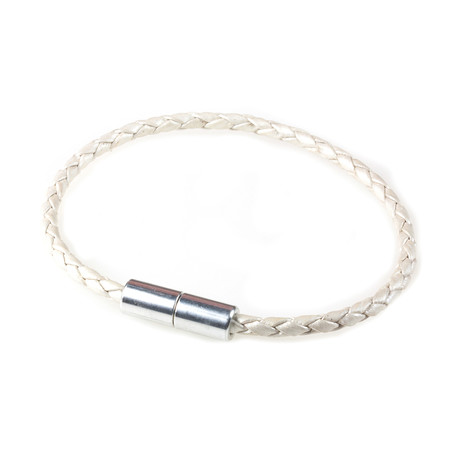 Braided Leather Bracelet // Metallic Pearl (XS)