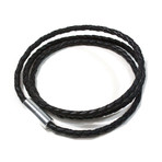 Braided Leather Triple Wrap Bracelet // Black (L)