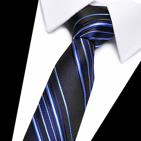 Hand Made Neck Tie // Black + Blue Stripe