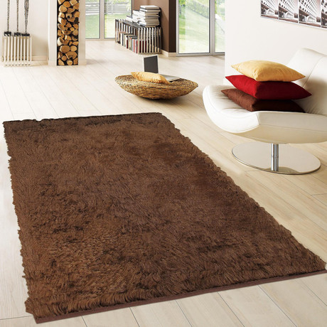 Shaggy Collection Hand Woven Polyester and Cotton Area Rug // Brown