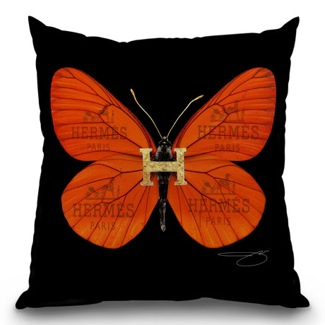 Fly Like Butterfly H Throw Pillow (16" x 16")