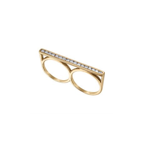 Estate 14k Yellow Gold Line Bar Double Finger Ring // Ring Size: 5 + 5.75