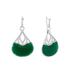 Estate 18k White Gold Diamond + Green Agate Earrings