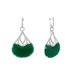 Estate 18k White Gold Diamond + Green Agate Earrings