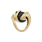 Vintage Boucheron 18k Yellow Gold Onyx Diamond Ring // Ring Size: 5