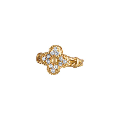 Vintage Van Cleef 18k Yellow Gold Alhambra Diamond Ring // Ring Size: 6