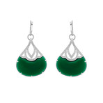 Estate 18k White Gold Diamond + Green Agate Earrings