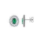 Estate 18k White Gold Diamond + Emerald Earrings