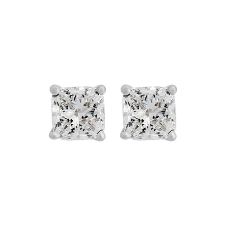 Estate 14k White Gold Cushion Diamond Stud Earrings I