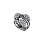 Estate 18k Black Gold Diamond Pave 3 Row Ring // Ring Size: 6.25