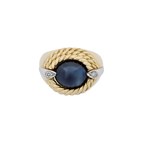 Estate 18k Two-Tone Gold Sapphire + Diamond Ring // Ring Size: 8